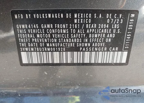 2024 Volkswagen Jetta 1.5T Se из США, поврежденный, VIN 3VWEM7BU3RM001928